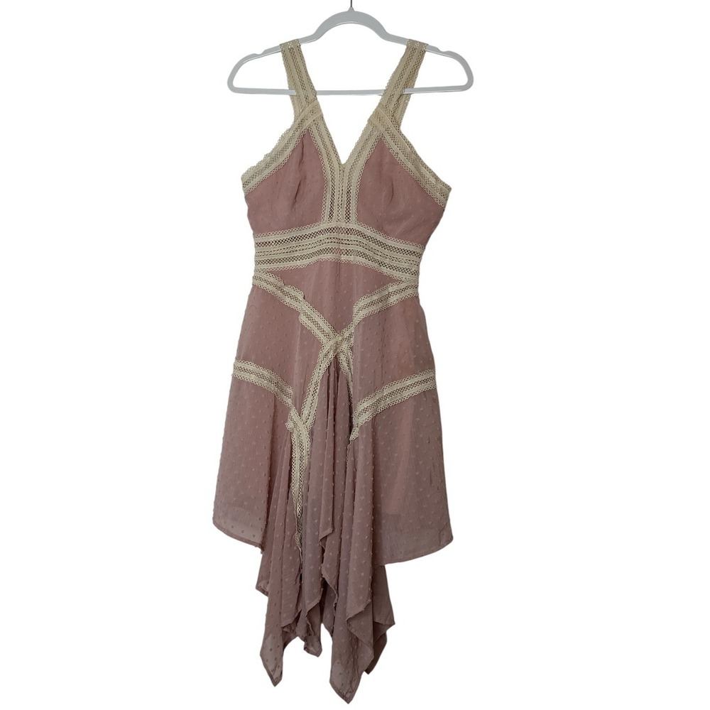Fanco Dress Women's Small Pink Lace Sleeveless Summer Beach‎ Resort Party Midi